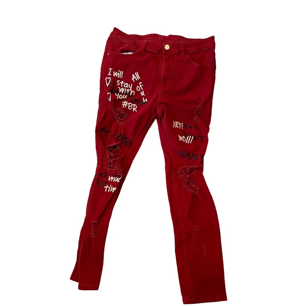 Shein Slim Fit Red Streetwear Jeans Mens 33x28